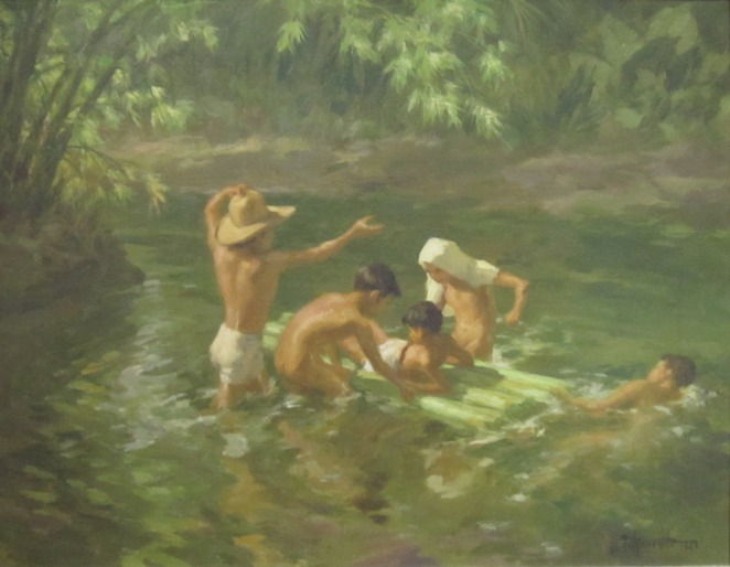 "Children Playing River Raft" by Fernando Amorsolo (1963)